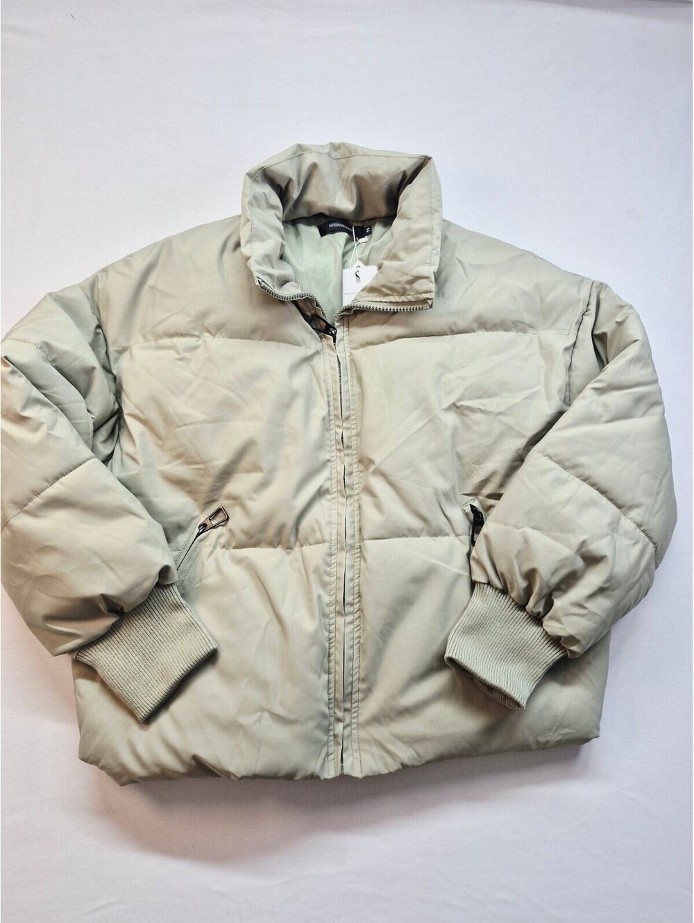 MEROKEETY Women's Med Long Sleeve Zip Puffer Jacket Pockets Baggy Short Down